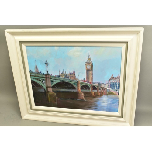 306 - HILARY BURNETT COOPER (BRITISH CONTEMPORARY) 'WESTMINSTER BRIDGE', a London view across the Thames, ... 