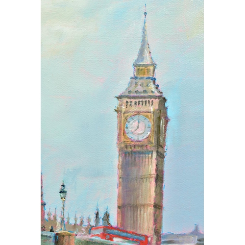 306 - HILARY BURNETT COOPER (BRITISH CONTEMPORARY) 'WESTMINSTER BRIDGE', a London view across the Thames, ... 