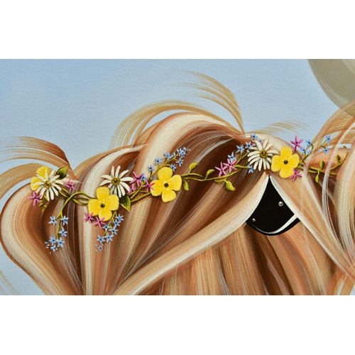 307 - JENNIFER HOGWOOD (BRITISH 1980) 'WITH MOO II', stylised Highland Cattle, signed bottom right, oil on... 