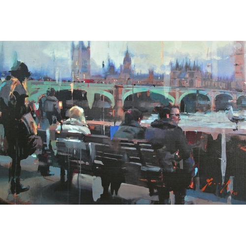 309 - CHRISTIAN HOOK (BRITISH 1971) 'EMBANKMENT', a limited edition print of a London cityscape, 19/195, s... 