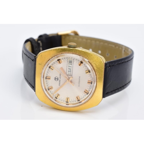 32 - A GENTS FAVRE-LEUBA WRISTWATCH, silver tone dial signed 'Favre-Leuba Duomatic', baton markers, gold ... 