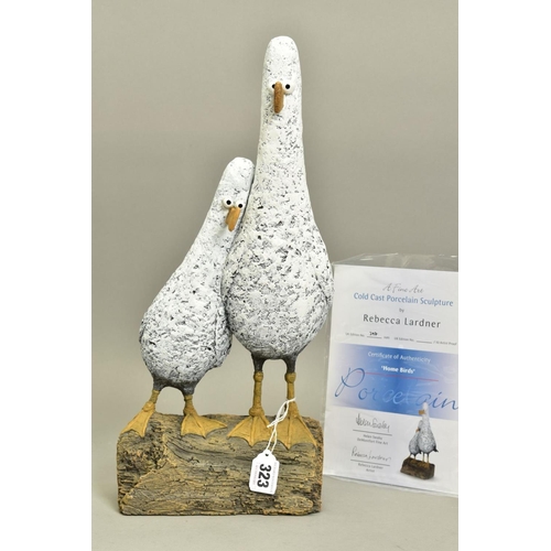 323 - REBECCA LARDNER (BRITISH 1971) 'HOME BIRDS', a limited edition sculpture of two birds, 397/495, impr... 