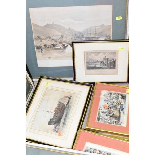 329 - FOURTEEN 19TH CENTURY ENGRAVING PRINTS, to include three W Simpson Crimea scenes published by Colnag... 