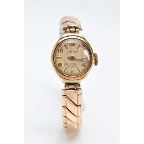 33 - A LADIES AND A GENTS 9CT GOLD WRIST WATCHES, the ladies 'Chalet' wristwatch, discoloured silver dial... 