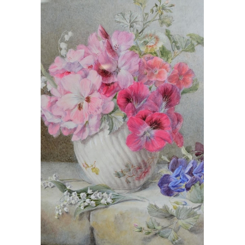 335 - MARY ELIZABETH DUFFIELD (1819-1914), Cottage garden flowers in ceramic jardinière, signed bottom rig... 