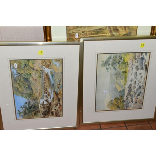 341 - FIVE WATERCOLOUR PAINTINGS, comprising three Archibald Jones landscapes, signed and dated 1912, moun... 