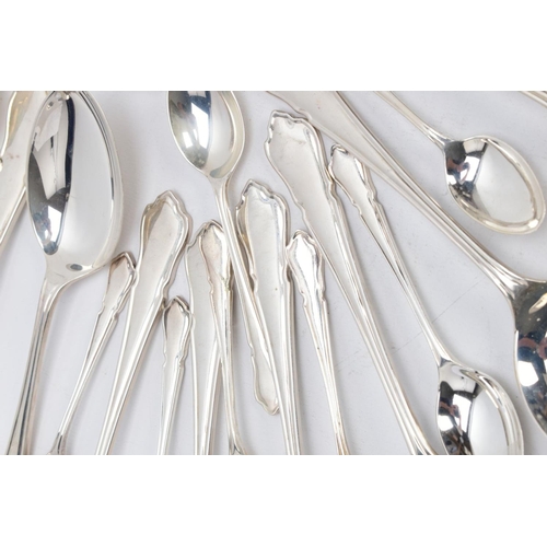 35 - A SELECTION  OF SILVER SPOONS, all of a reeded design to include six soup spoons, five tablespoons, ... 