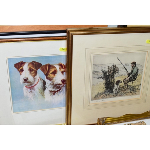 361 - PAINTINGS AND PRINTS, to include J.Holt 'The Trials', sheep and sheepdogs, oil on board, size approx... 