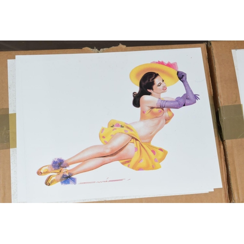 365 - SIX BOXES OF GLAMOUR PIN UP PRINTS, of scantily clad female figures in provocative poses, signed Dav... 