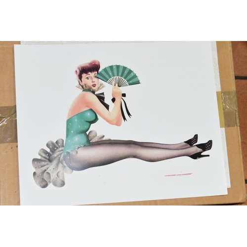 365 - SIX BOXES OF GLAMOUR PIN UP PRINTS, of scantily clad female figures in provocative poses, signed Dav... 