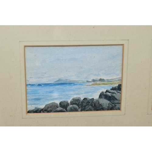 368 - ATTRIBUTED TO TOM SCOTT (1854-1927) 'Holy Island, Northumberland', three miniature watercolours moun... 