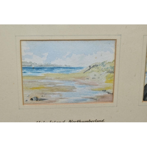 368 - ATTRIBUTED TO TOM SCOTT (1854-1927) 'Holy Island, Northumberland', three miniature watercolours moun... 