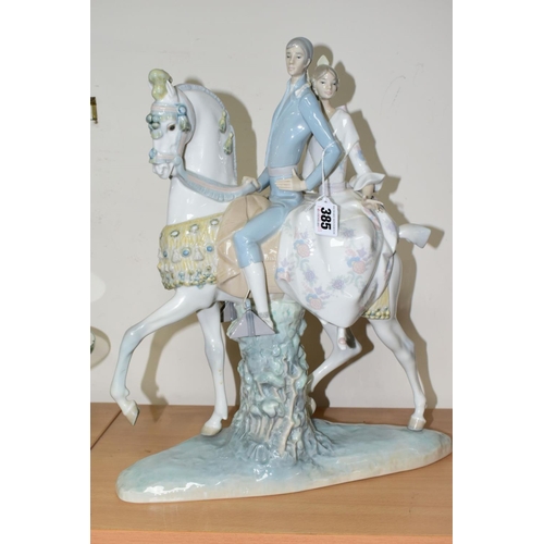 385 - A LLADRO FIGURINE VALENCIANS GROUP No 4648, of a lady and gentleman on horseback, sculptor Fulgencio... 