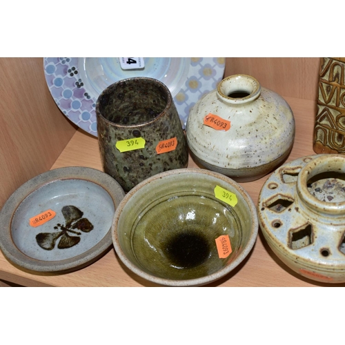 394 - SEVEN PIECES OF STUDIO POTTERY, including a John Wheeldon circular bowl with lustre transfer printed... 