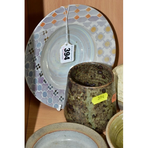 394 - SEVEN PIECES OF STUDIO POTTERY, including a John Wheeldon circular bowl with lustre transfer printed... 