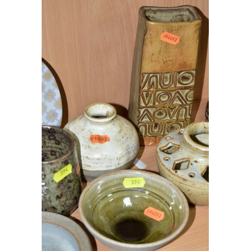 394 - SEVEN PIECES OF STUDIO POTTERY, including a John Wheeldon circular bowl with lustre transfer printed... 