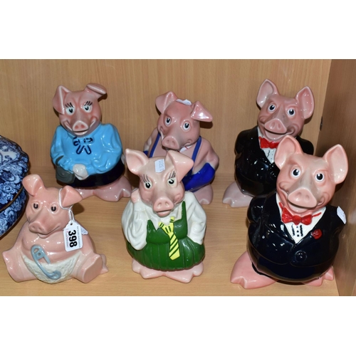 398 - SIX WADE NATWEST PIG MONEY BOXES, duplicate Sir Nathaniel, one chipped to coat tails, all six have t... 