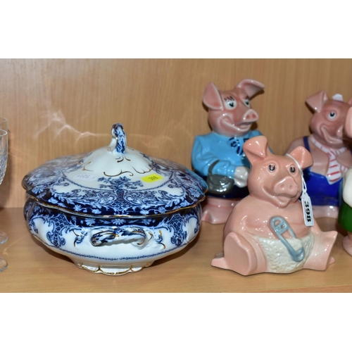 398 - SIX WADE NATWEST PIG MONEY BOXES, duplicate Sir Nathaniel, one chipped to coat tails, all six have t... 