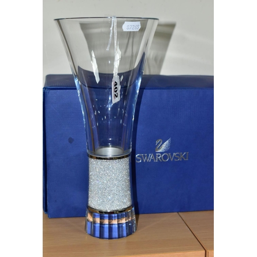 402 - A BOXED SWAROVSKI CRISTALLINE COLLECTION CONICAL VASE, with facet cut mirrored base, minor nibbles t... 