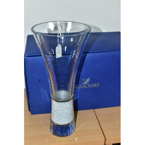 402 - A BOXED SWAROVSKI CRISTALLINE COLLECTION CONICAL VASE, with facet cut mirrored base, minor nibbles t... 