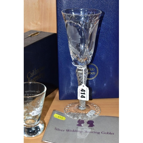 414 - A BOXED LIMITED EDITION WEBB CORBETT SILVER WEDDING TOASTING GOBLET, with certificate numbered 227, ... 