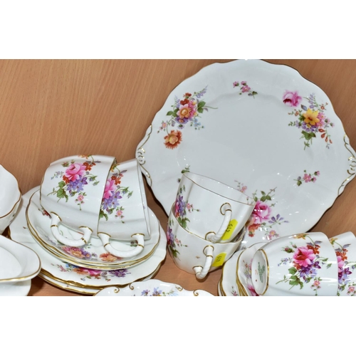 419 - A ROYAL CROWN DERBY POSIES PATTERN PART TEA SET, etc, comprising six cups, five saucers, six tea pla... 