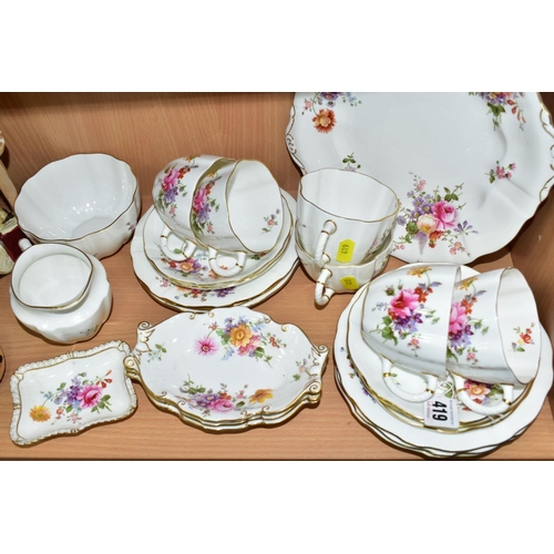 419 - A ROYAL CROWN DERBY POSIES PATTERN PART TEA SET, etc, comprising six cups, five saucers, six tea pla... 