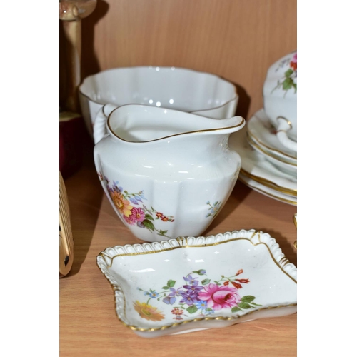 419 - A ROYAL CROWN DERBY POSIES PATTERN PART TEA SET, etc, comprising six cups, five saucers, six tea pla... 