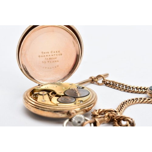 49 - AN OPEN FACED GOLD PLATED OMEGA POCKET WATCH, white dial signed 'Omega', Roman numerals, seconds sub... 