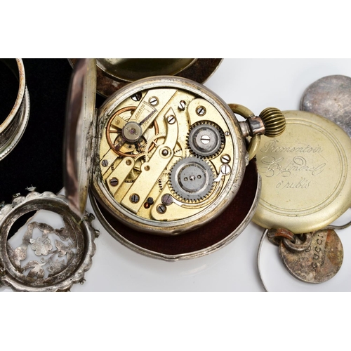 68 - A SELECTION OF ITEMS, to include a ladies Swiss silver pocket watch with white floral detailed dial,... 