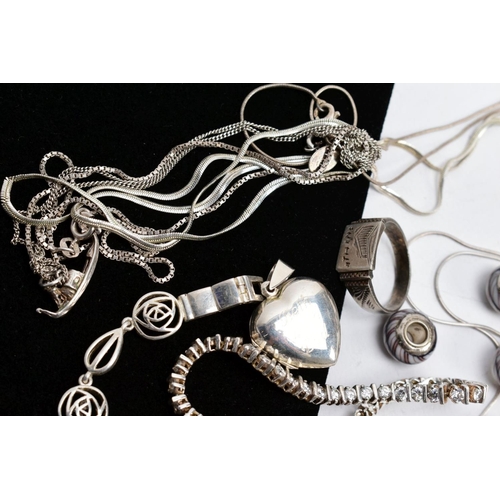 69 - A SELECTION OF JEWELLERY, to include a white metal open work star pendant necklace, the pendant set ... 