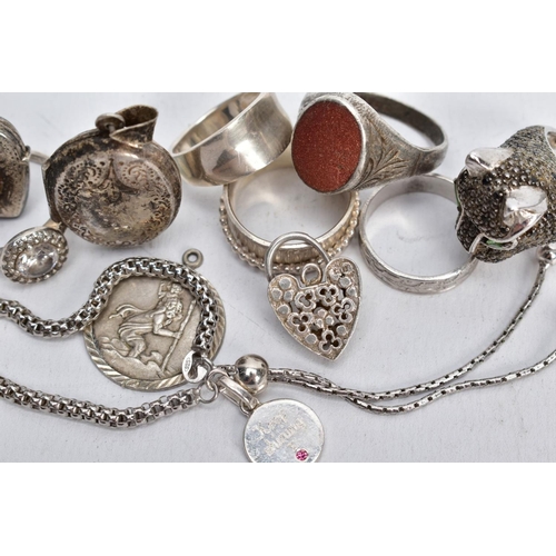 73 - AN ASSORTMENT OF JEWELLERY, to include pieces such as a white metal slider bracelet with 'Keep Shini... 