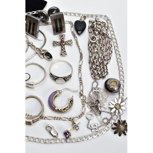 74 - A SELECTION OF WHITE METAL JEWELLERY, to include pieces such as a pair of silver cufflinks each of a... 