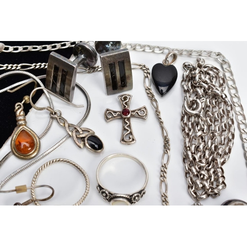 74 - A SELECTION OF WHITE METAL JEWELLERY, to include pieces such as a pair of silver cufflinks each of a... 