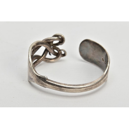 77 - A VICTORIAN SILVER FORK BANGLE, a fiddle fork formed into a bangle with twist detailed prongs, unrea... 