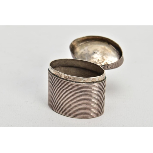 78 - A SILVER SNUFF BOX, of an engine turn design fitted with a suspension ring to the lid, hallmarked Ch... 