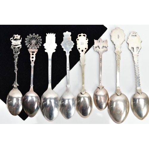 83 - EIGHT ENGLISH AND CONTINENTAL COLLECTABLE SILVER TEASPOONS, of various designs such as a London embl... 