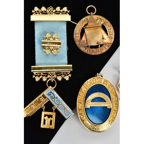 93 - AN ASSORTMENT OF MEDALS AND PENDANTS, to include two Masonic breast pin medals, each on blue ribbons... 