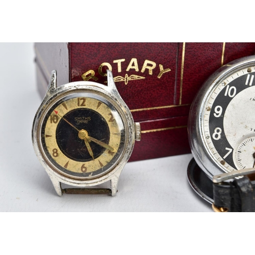 98 - A SELECTION OF WRISTWATCHES AND PARTS, to include three wristwatches such as a gents cased 'Rotary' ... 