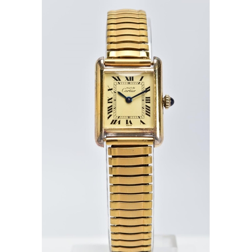 20 - MUST DE CARTIER VERMEIL SILVER GILT LADIES WRISTWATCH, case back ref '3 023310', rectangular case me... 