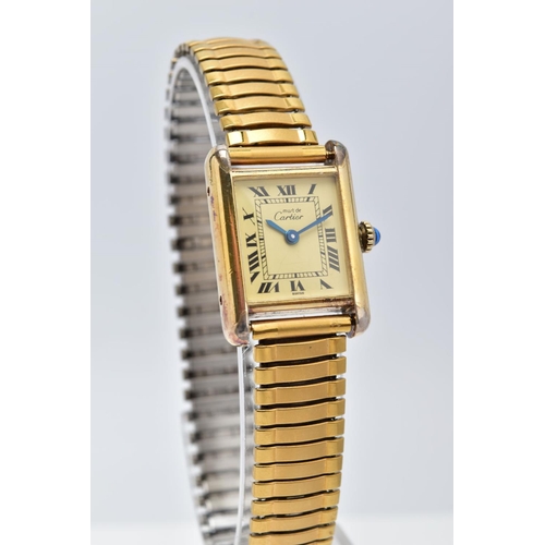 20 - MUST DE CARTIER VERMEIL SILVER GILT LADIES WRISTWATCH, case back ref '3 023310', rectangular case me... 