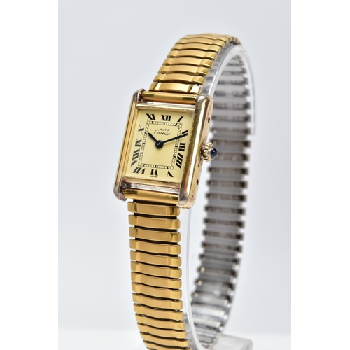 20 - MUST DE CARTIER VERMEIL SILVER GILT LADIES WRISTWATCH, case back ref '3 023310', rectangular case me... 