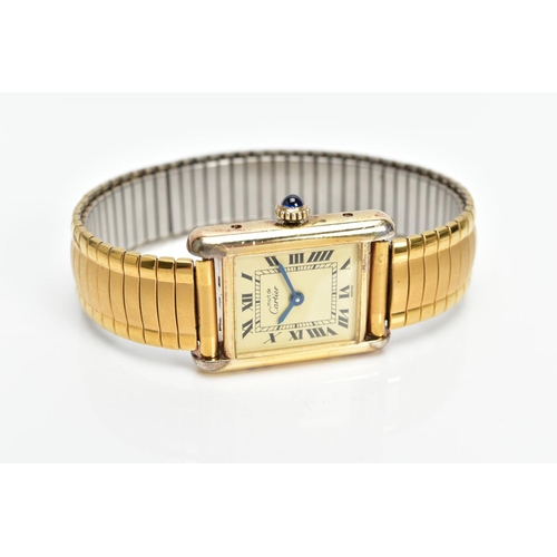 20 - MUST DE CARTIER VERMEIL SILVER GILT LADIES WRISTWATCH, case back ref '3 023310', rectangular case me... 