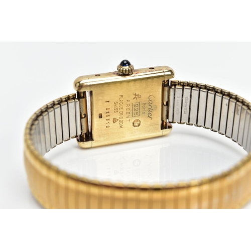 20 - MUST DE CARTIER VERMEIL SILVER GILT LADIES WRISTWATCH, case back ref '3 023310', rectangular case me... 