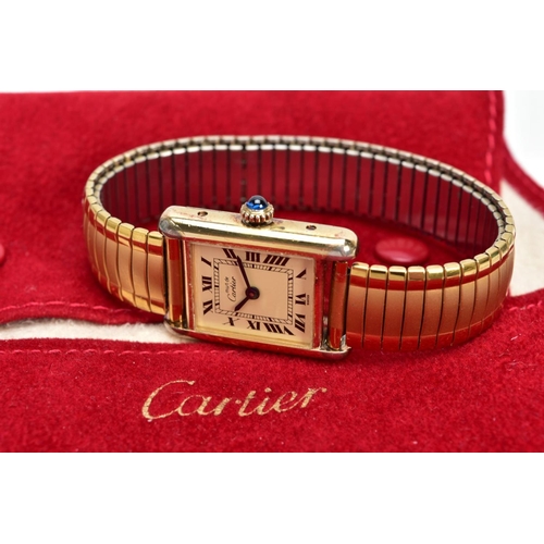 20 - MUST DE CARTIER VERMEIL SILVER GILT LADIES WRISTWATCH, case back ref '3 023310', rectangular case me... 