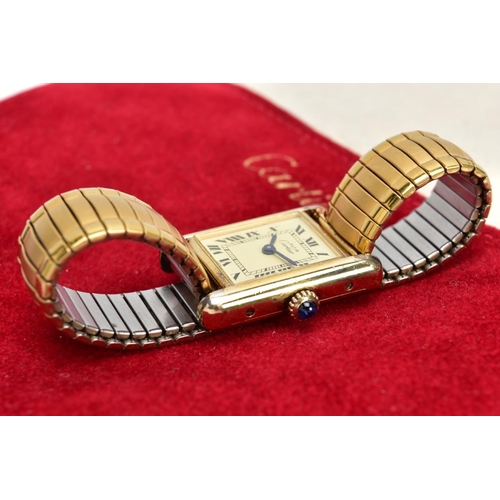 20 - MUST DE CARTIER VERMEIL SILVER GILT LADIES WRISTWATCH, case back ref '3 023310', rectangular case me... 