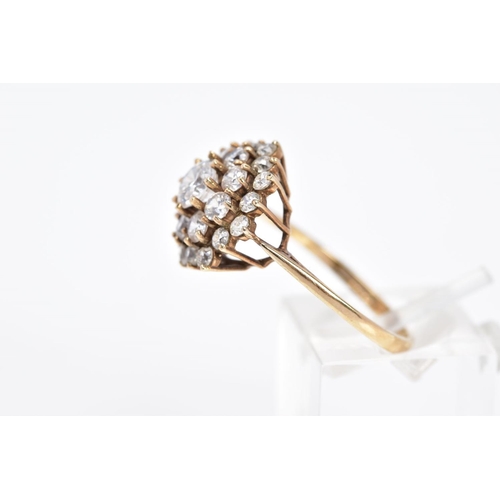 24 - A MODERN 9CT GOLD ROUND CLUSTER CUBIC ZIRCONIA RING, ring size R½, hallmarked 9ct gold, approximate ... 