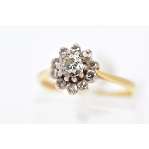 25 - AN 18CT GOLD DIAMOND ROUND CLUSTER RING, estimated round brilliant and eight cut diamond weight 0.30... 