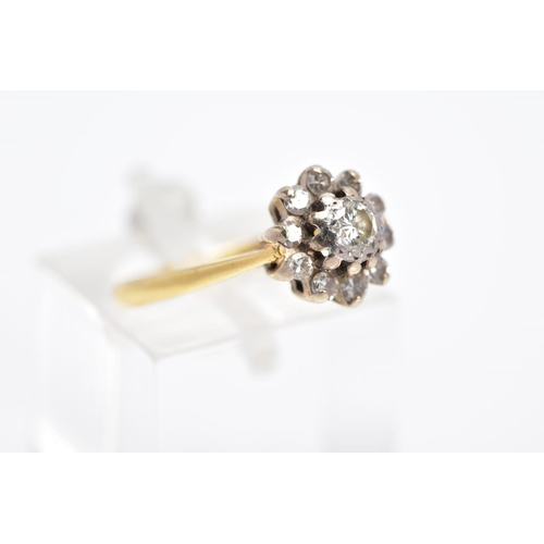 25 - AN 18CT GOLD DIAMOND ROUND CLUSTER RING, estimated round brilliant and eight cut diamond weight 0.30... 