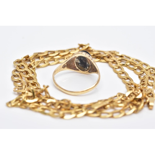 27 - TWO 9CT GOLD JEWELLERY ITEMS, to include an onyx small oval signet ring, ring size E and hollow curb... 